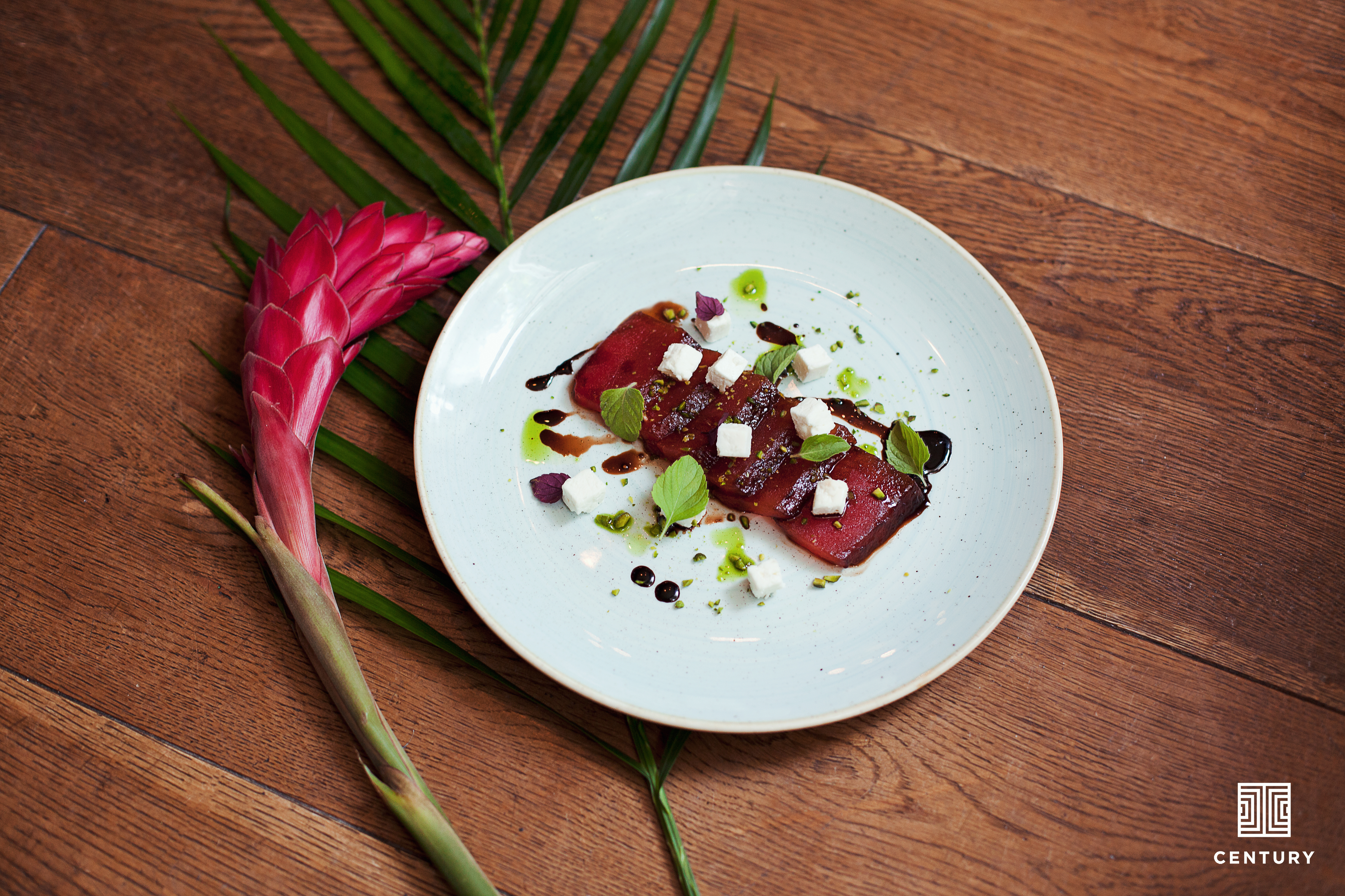 JUNE MONTHLY RECIPE: WATERMELON STEAK WITH AGED BALSAMIC, ORGANIC FETA & PISTACHIO SALT AND MINT